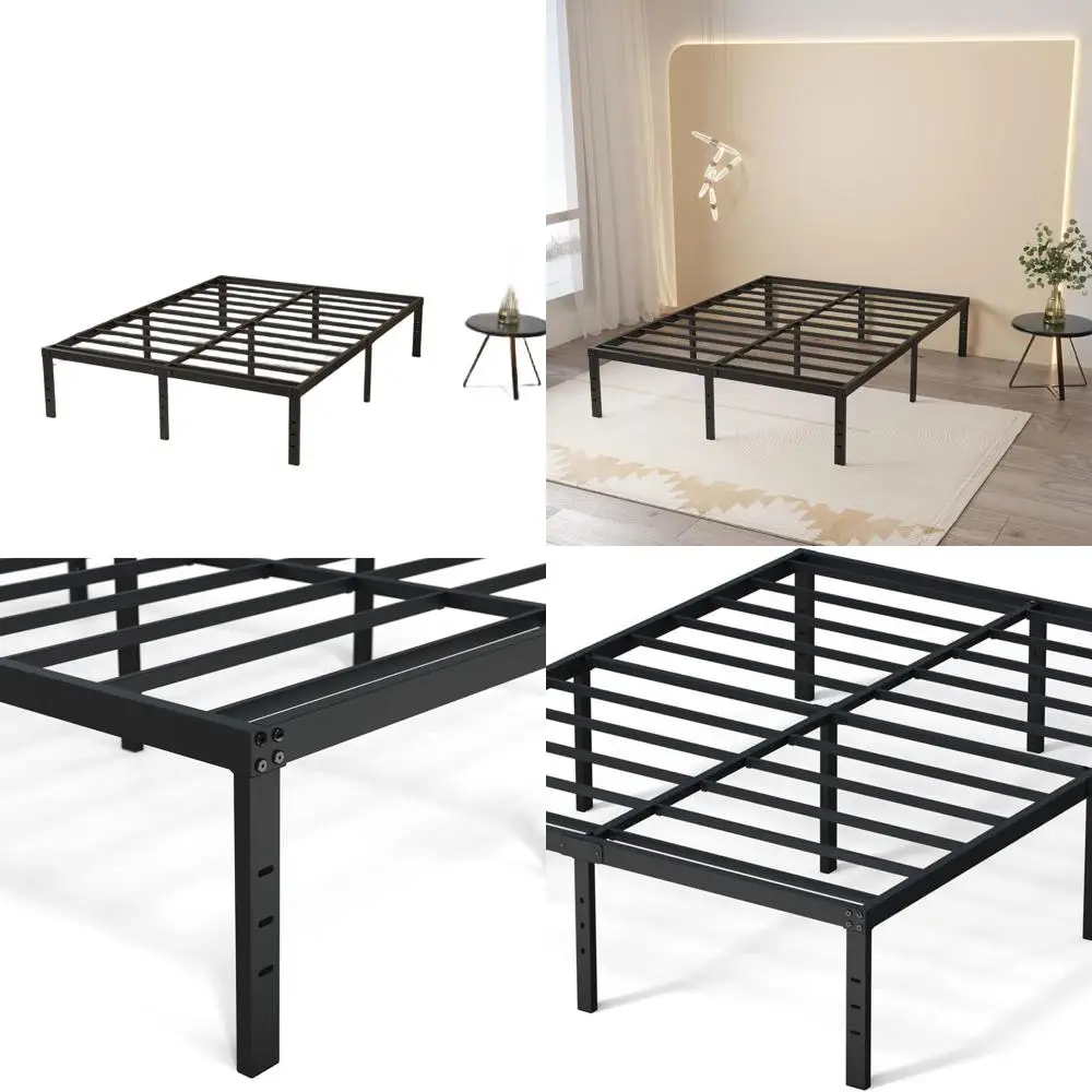 

Heavy-Duty 16 Metal Queen Bed Frame, No Box Spring Required, Supports 3000 lbs, Easy Assembly, Noiseless, Black