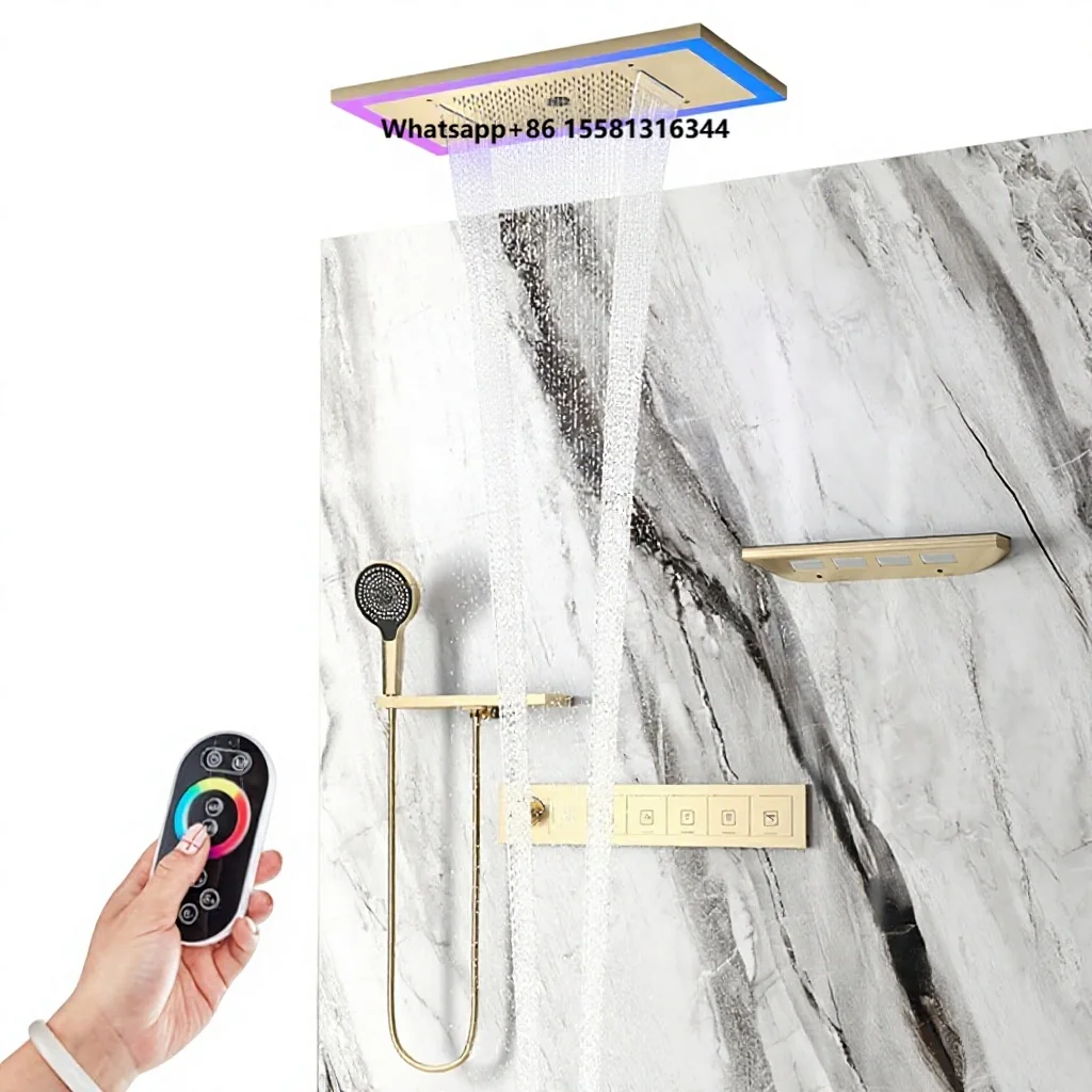Cross-border Export Concealed Ceiling-mounted Thermostatic In-wall Shower Set Copper Ceiling-mounted Music Spray Nozzle Brushed