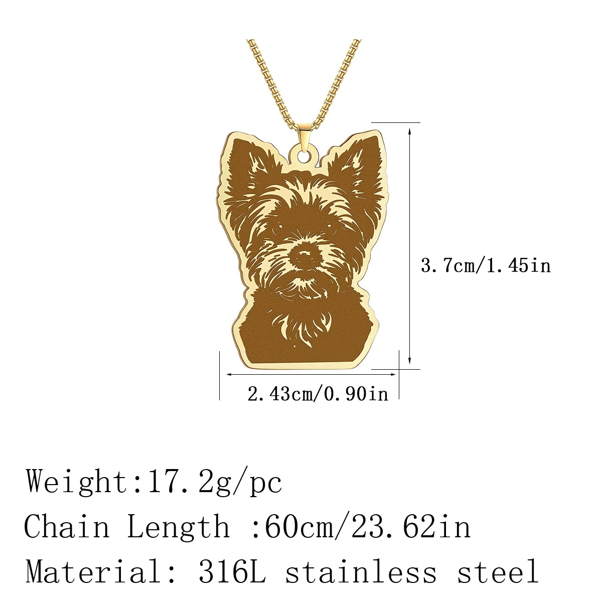 Kinitial Punk Animal Yorkshire Terrier Charm Necklace Women Men Stainless Steel Jewelry Vintage Pendant Necklace Gift