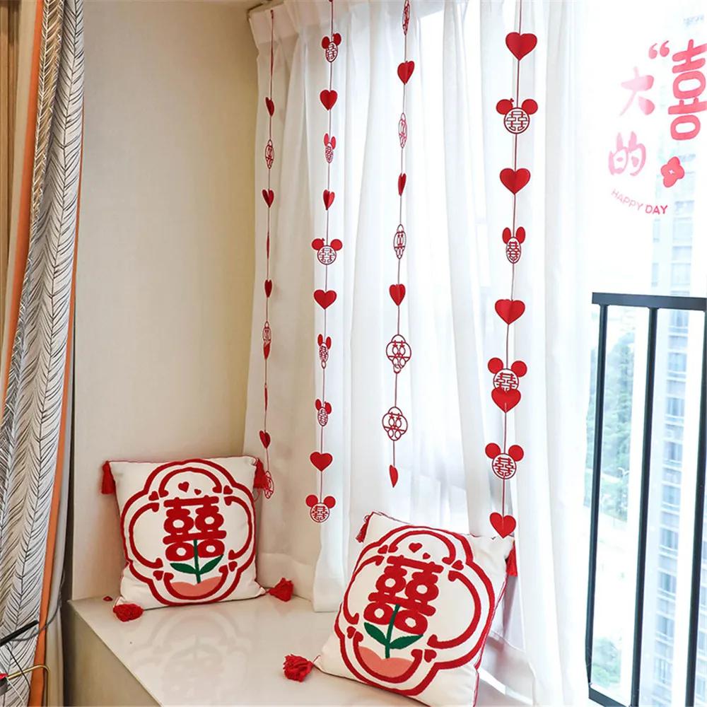 New 1.5M Curtain Decoration Red Xi Character Ornaments for Wedding Ceremony Bedroom Bridal Living Room Layout Chinese Pendant