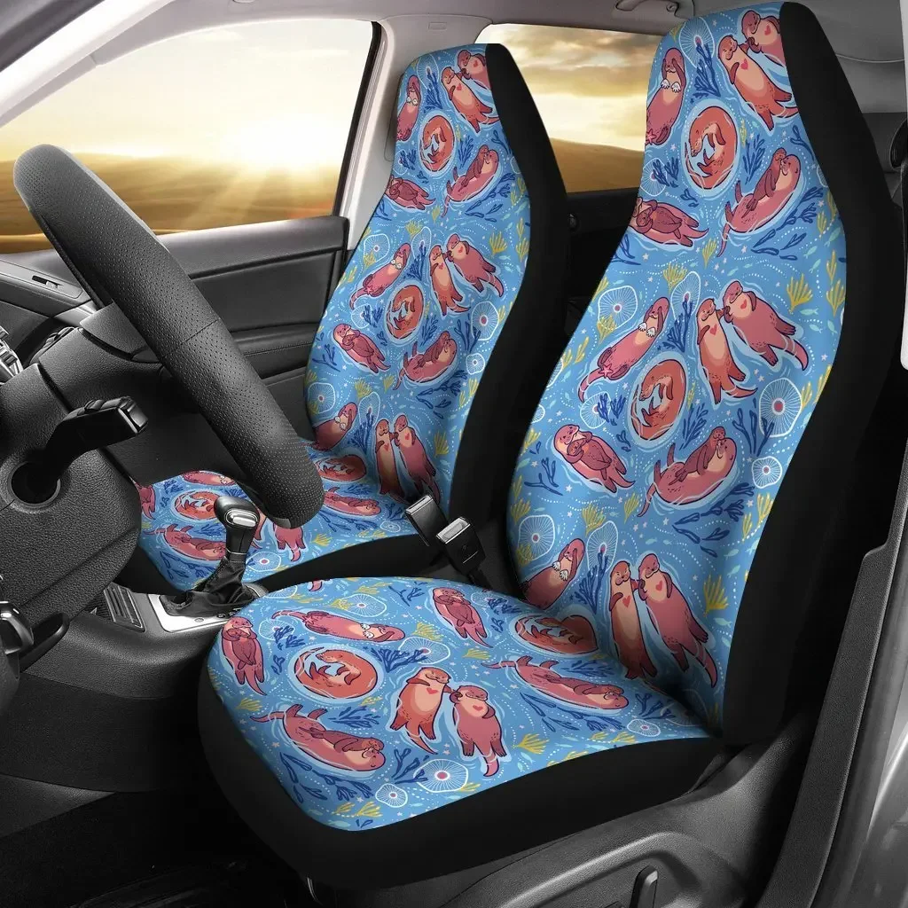 Otter Pattern Print Seat Cover Car Seat Covers Set 2 Pc, Car Accessories Car Mats