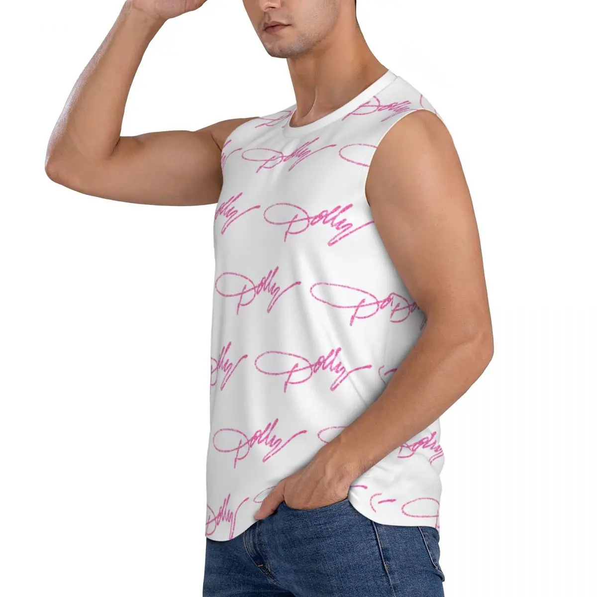 Dolly Parton Pink Sparkle Men Sleeveless Tank Tops Quick Dry Breathable Gym Fitness Running Summer Casual Sport Vest