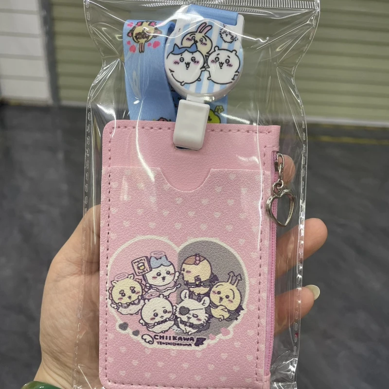 Chiikawa ID Card Holder Cute Cartoon Lanyard Card Case With Zipper