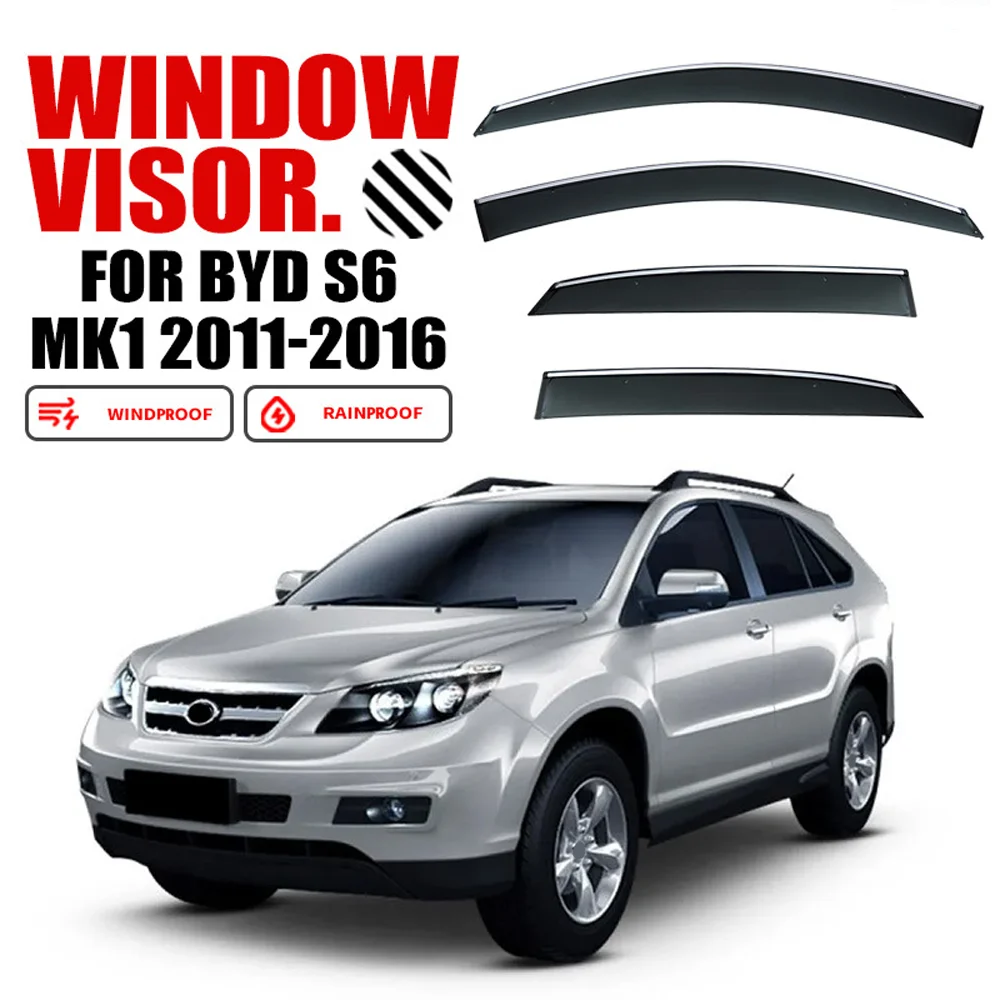 

Chrome Strips Rain Guards for BYD S6 MK1 2011-2016 Window Visor Wind Deflectors Door Visor Vent Shades Ventvisor