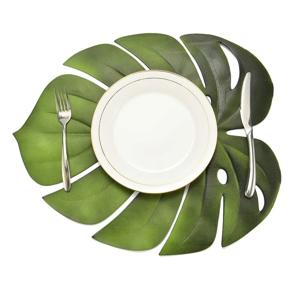 AS63-4Pcs Tropical Leaf Placemats Artificial EVA Monstera Leaves Palm Leaf,For Wedding Table Decorations Party Supplies