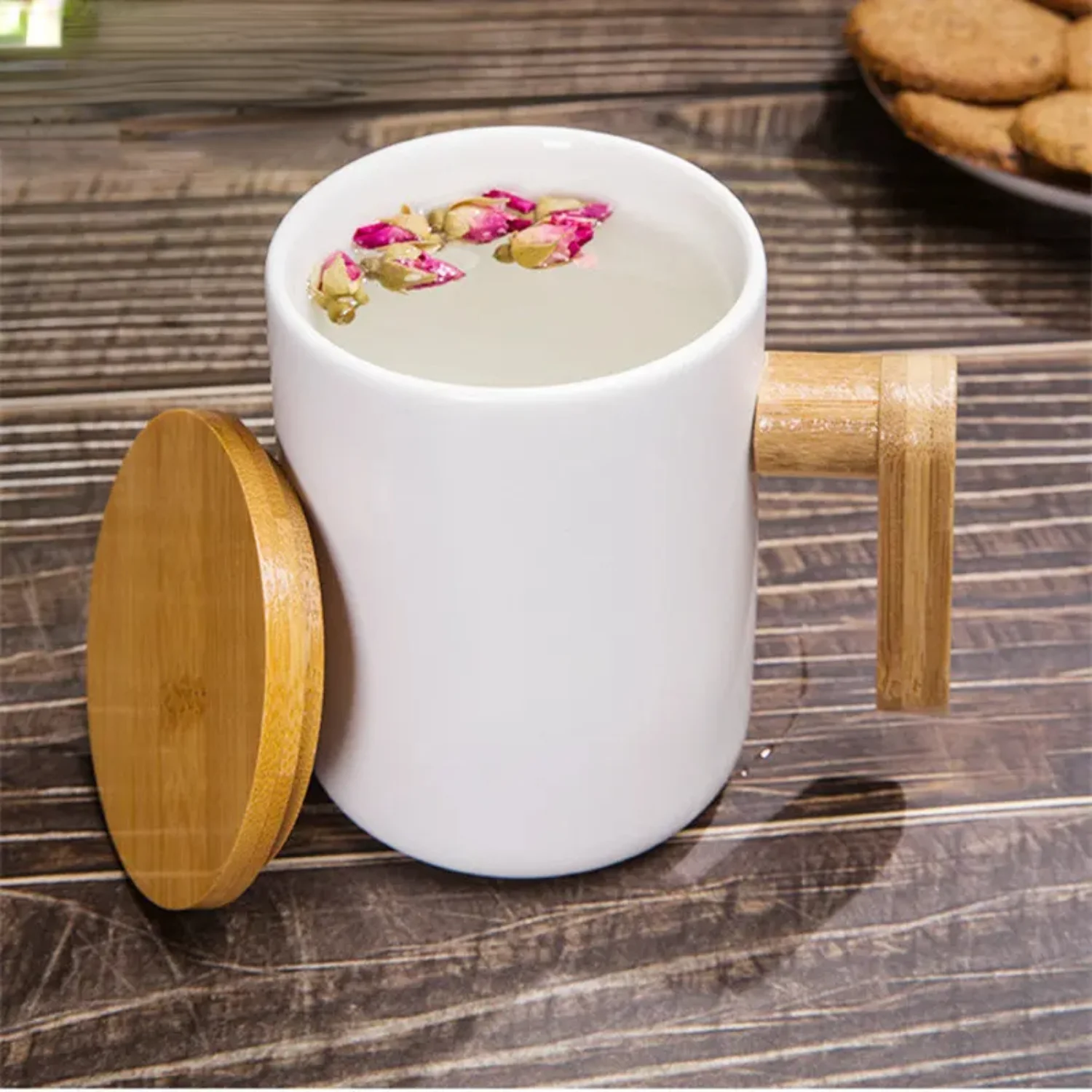 380ml Creative Ceramic Coffee Mugs with Bamboo Handle and Lid  Office Coffee Cup Hot Water Mug Drinkware