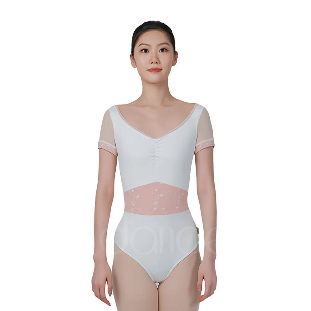 

Ballet Costume Leotard For Embroidered Mesh Short Sleeved Gymnastics Performance, Adult Aerial Yoga Costume