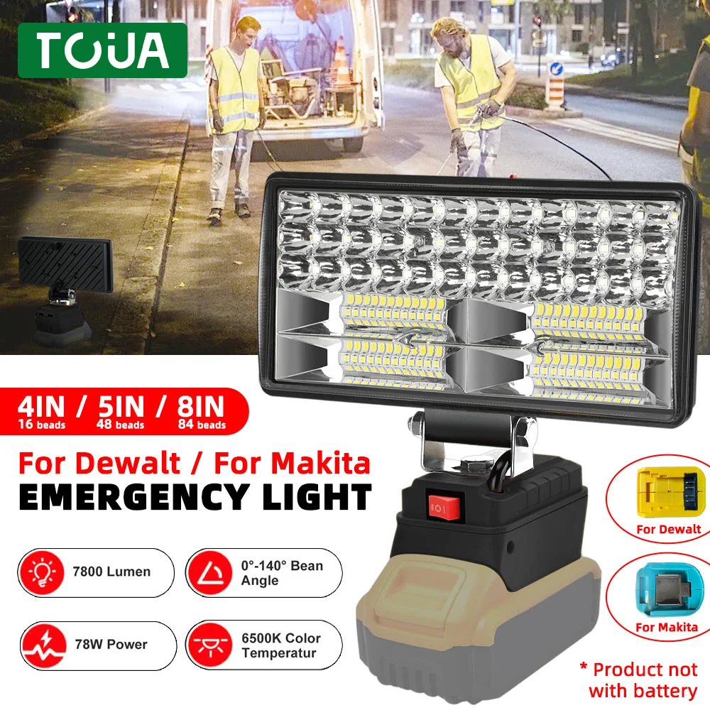 For Makita/Dewalt 18V Li-ion Battery LED Work Light 4/5/8 inch Flashlight Portable Emergency Flood Camping Lamp Practicality