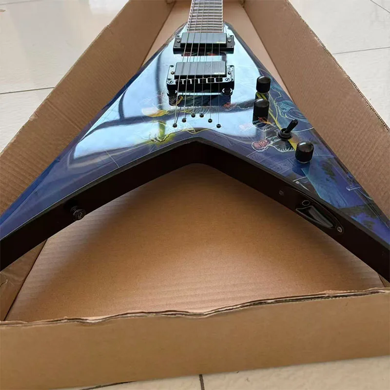 Local Warehouse 6‑String Painted Electric Guitar, Dual‑Humbucker Pickups, Rock Style, for Band Performances, Right‑Handed Model, Holiday Gift, Free Shipping