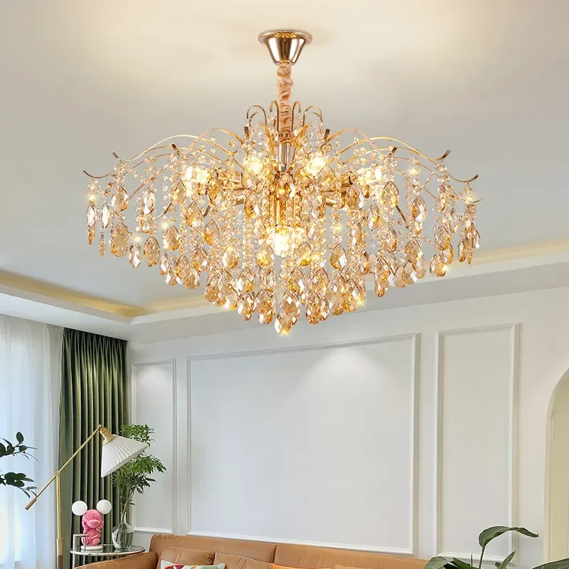 Nordic French Crystal Chandelier Post Modern Warm Light Luxury Pendant Lamp for Living Room Bedroom Restaurant Lighting