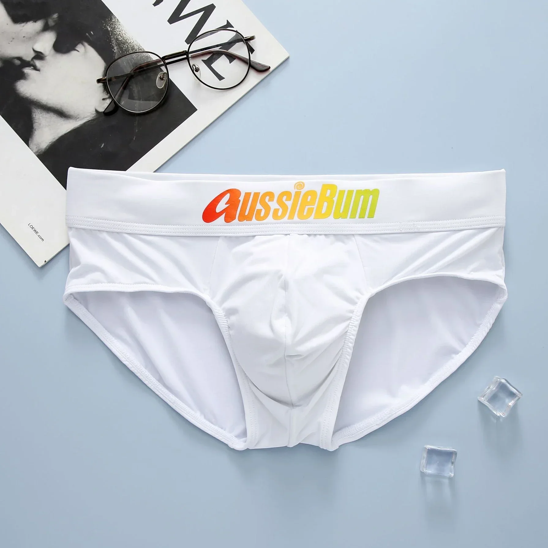 Aussiebum-Calzoncillos de seda de leche para hombre, cintura baja, elásticos, cómodos, bolsa convexa en u, palabras coloridas