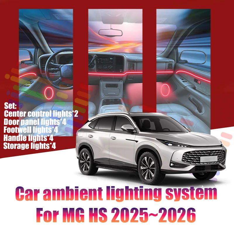 Für MG HS 2025~2026 AS33 MK2 Auto LED Ambientebeleuchtung Farbige Atmosphärenlichter Auto-Innenraum Neonstreifen 64 RGB Beleuchtung Autoteile