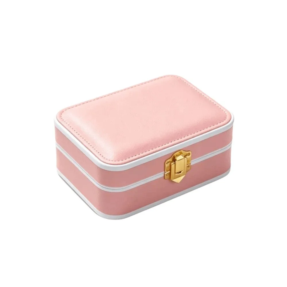 PU Leather Lockable Jewelry Box Double Layer Lockable Travel Jewelry Organizer Portable Vintage Portable Jewelry Case Gift