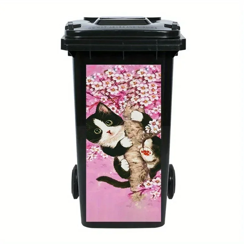 Oil Cat Graffiti Coco Self-Adhesive Waterproof Outdoor Rubbish Bin Decal - Kitchen Garbage Can Walls Doors Windows Decoration