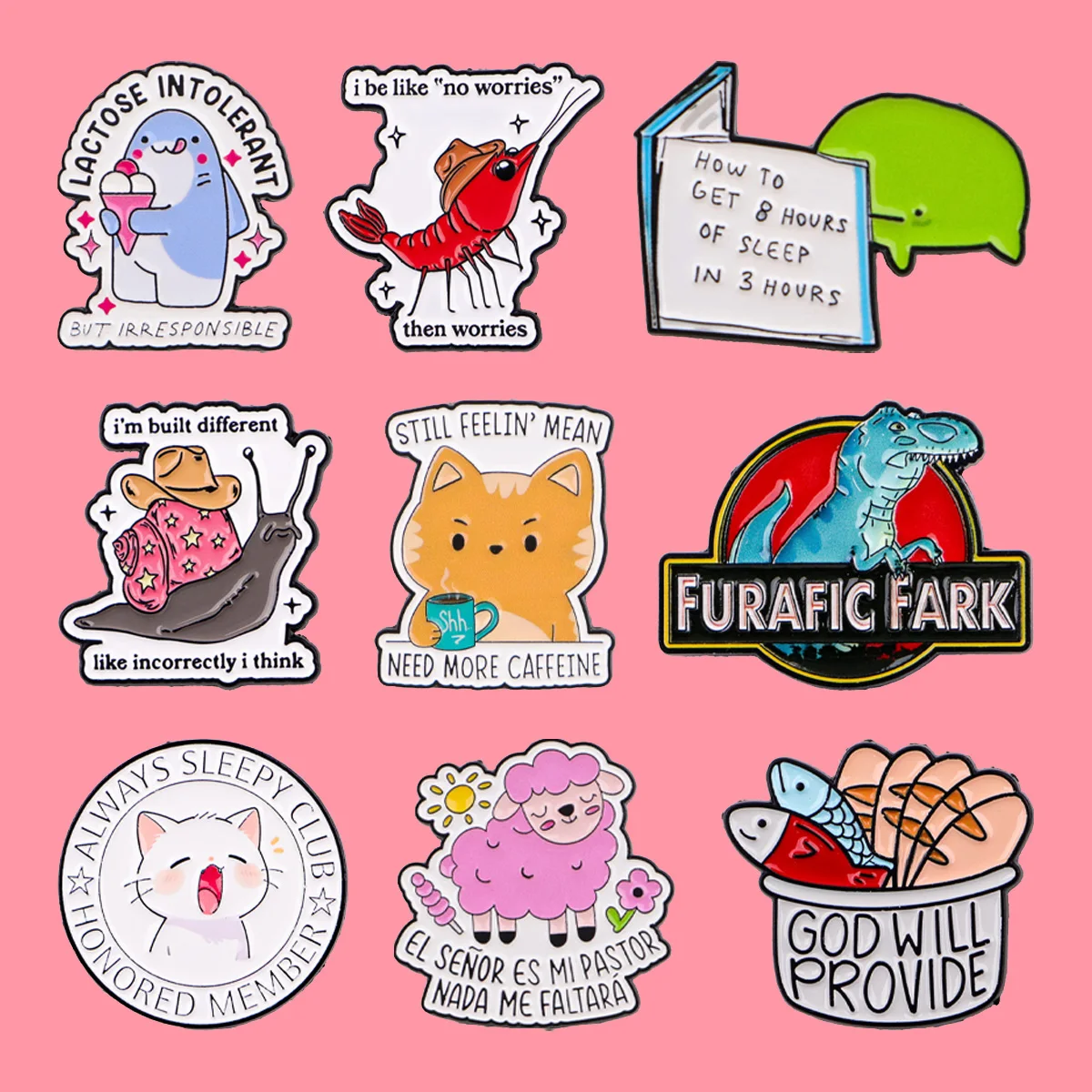 Animals Sheep Quotes Enamel Pin Cute Dinosaur Cat Brooch Pines Lapel Pins Badge on Backpack Clothing Accessories Jewelry Gifts