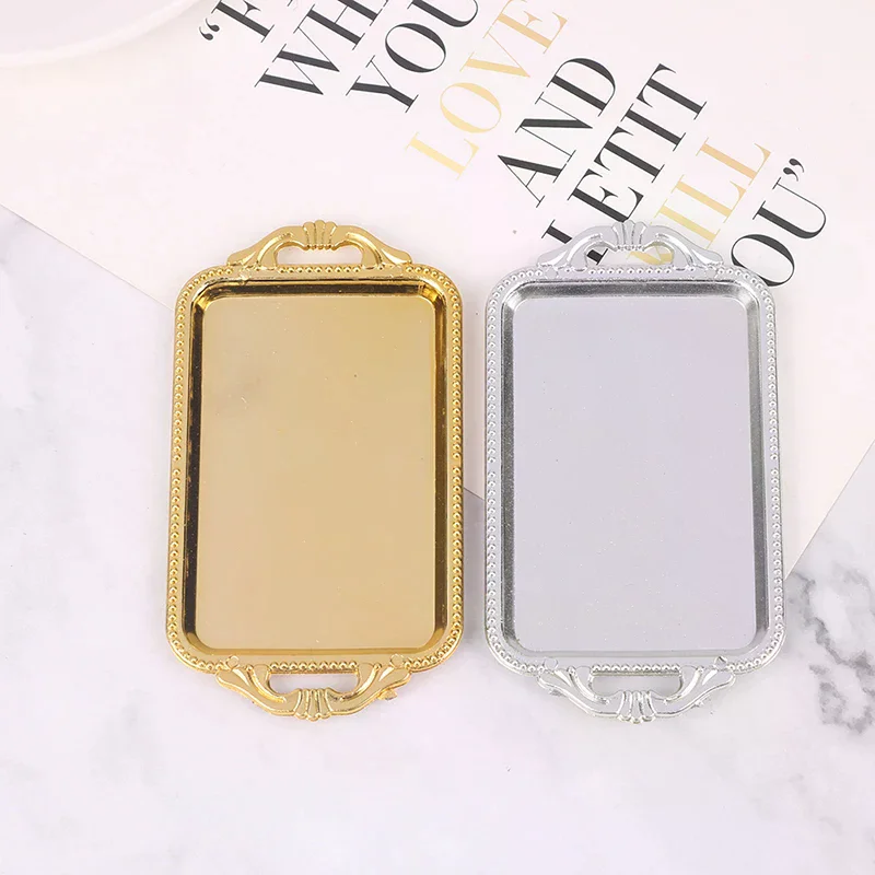 2 個ドールハウスミニチュアアクセサリーミニプラスチックティートレイシミュレーションディナープレートモデルのおもちゃドールハウスの装飾用