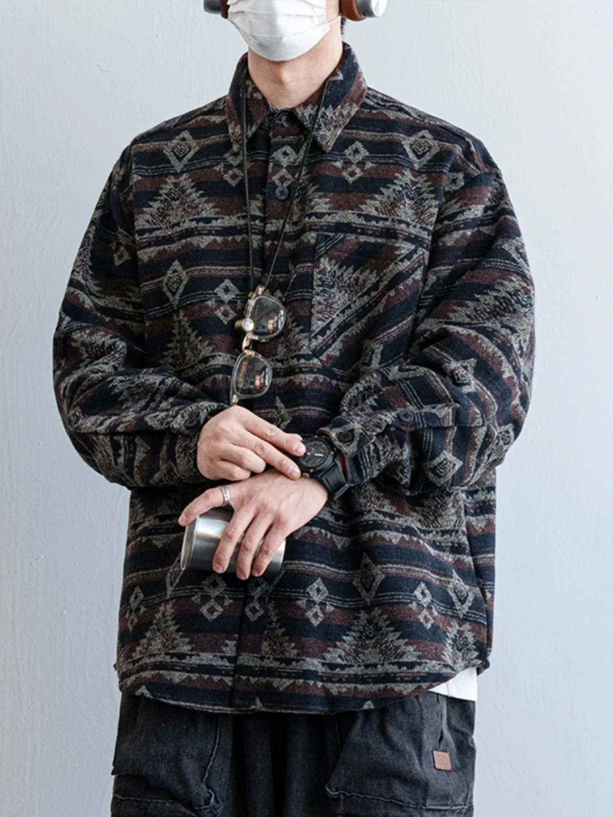 

Утепленная мужская рубашка с длинным рукавом в стиле ретро, осенне-зимняя повседневная верхняя одежда в корейском стиле, молодежная модная рубашка для пар.