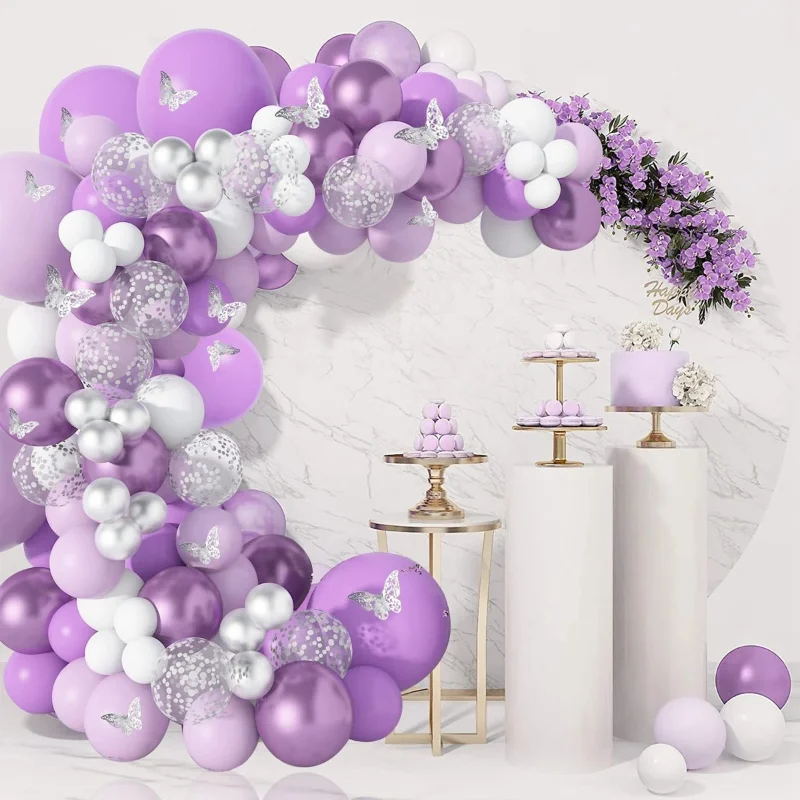 Butterfly Purple Balloon Garland Arch Kit Happy Birthday Party Decor Kids Baby Shower Latex Ballon Chain Wedding Party Supplies