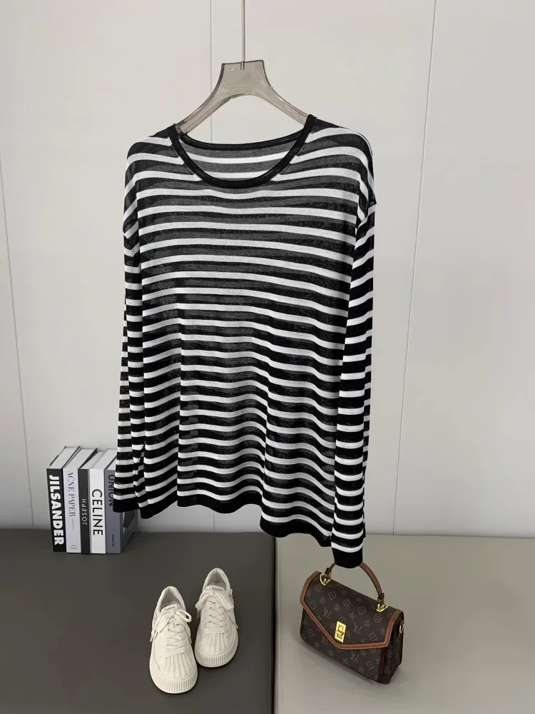 

Summer 2025 female Acetate cotton Stripes Sun-protective shirt Lightweight and breathable Long-sleeved smock