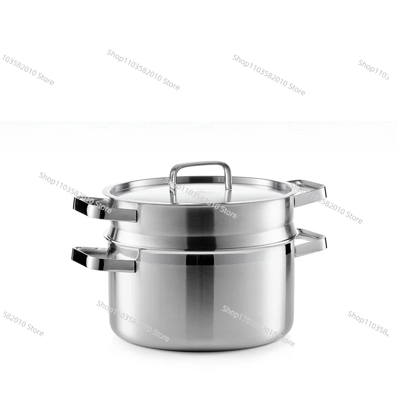 2 Tier Food Steamer with Basket, 304 Stainless Steel Double Layer Steamer Pot Set, Tamale Dumpling Seafood Steaming Cooker