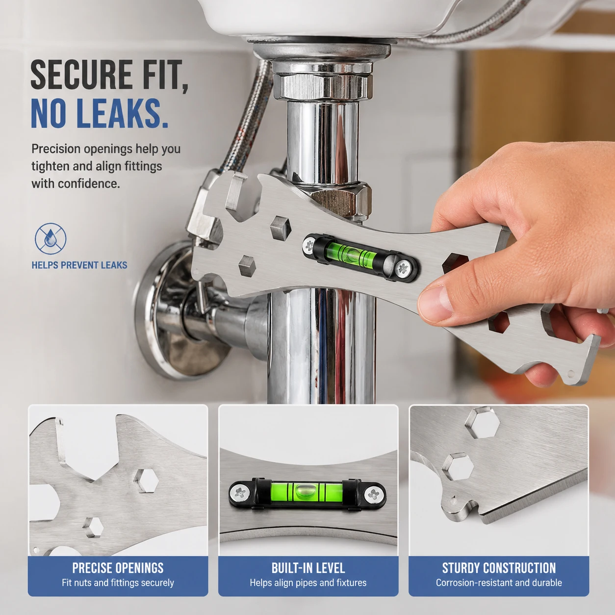 Multifunction Shower Installation Wrench with Bubble Level, Bathroom Faucet & Shower Valve Spanner, Hex Wrench