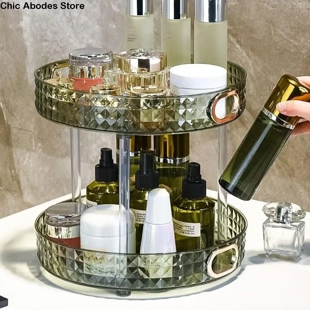 

Plastic Clear Cosmetics Storage Rack Multilayer 360 Rotating Tray Light Luxury Finishing Skin Care Product Shelf Dressing Table