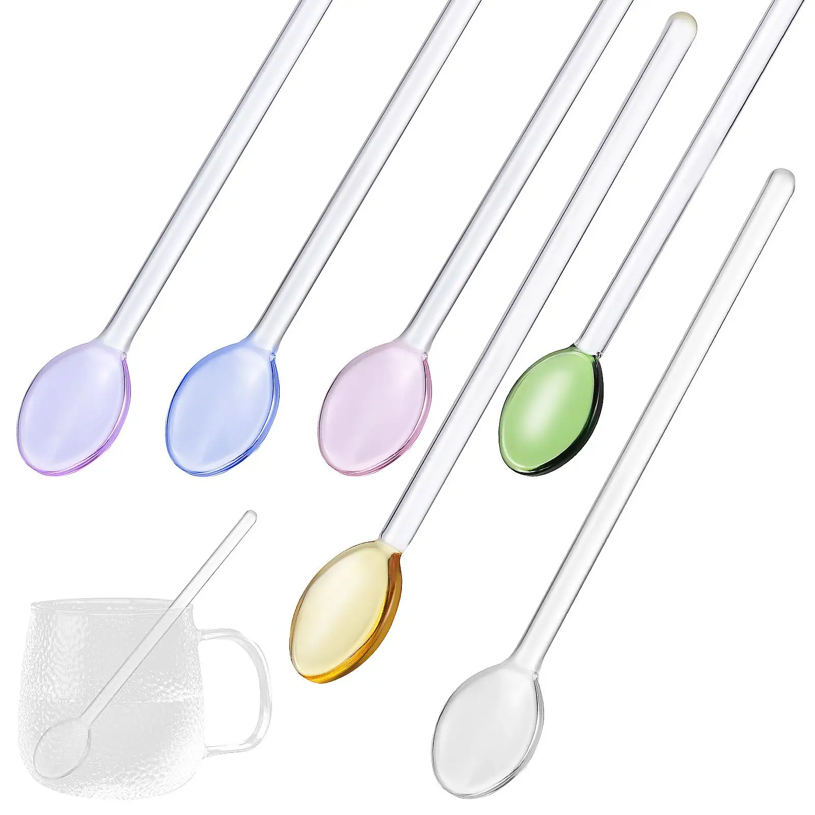 

6 Pcs Glass Spoons Long Handle Stirring Coffee Tea Honey Drinks Ice Cream Manual Mixing Table Non Porous Easy Clean