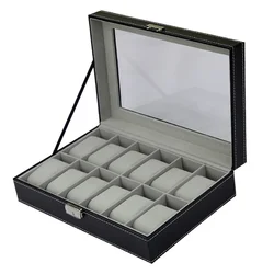 6-10-12 Slot Watch Organizer Box with Glass Top and Large Removable Pillows, Elegant Watch Case for Men and Women