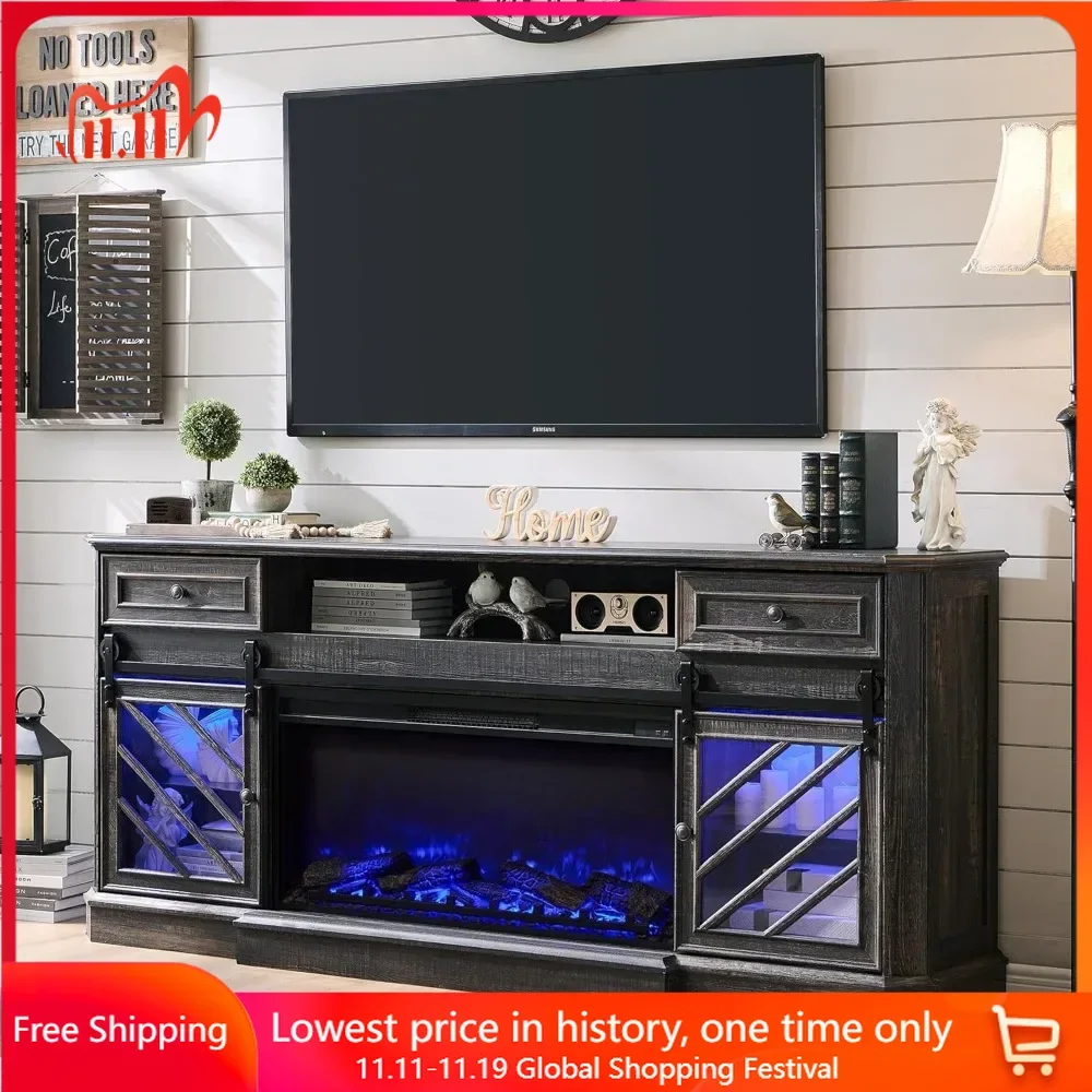 

TV Stand for 85 Inch TV Modern Media Console with Drawers Storage & 36” Electric Fireplace 32” Tall Highboy Entertainment Cente