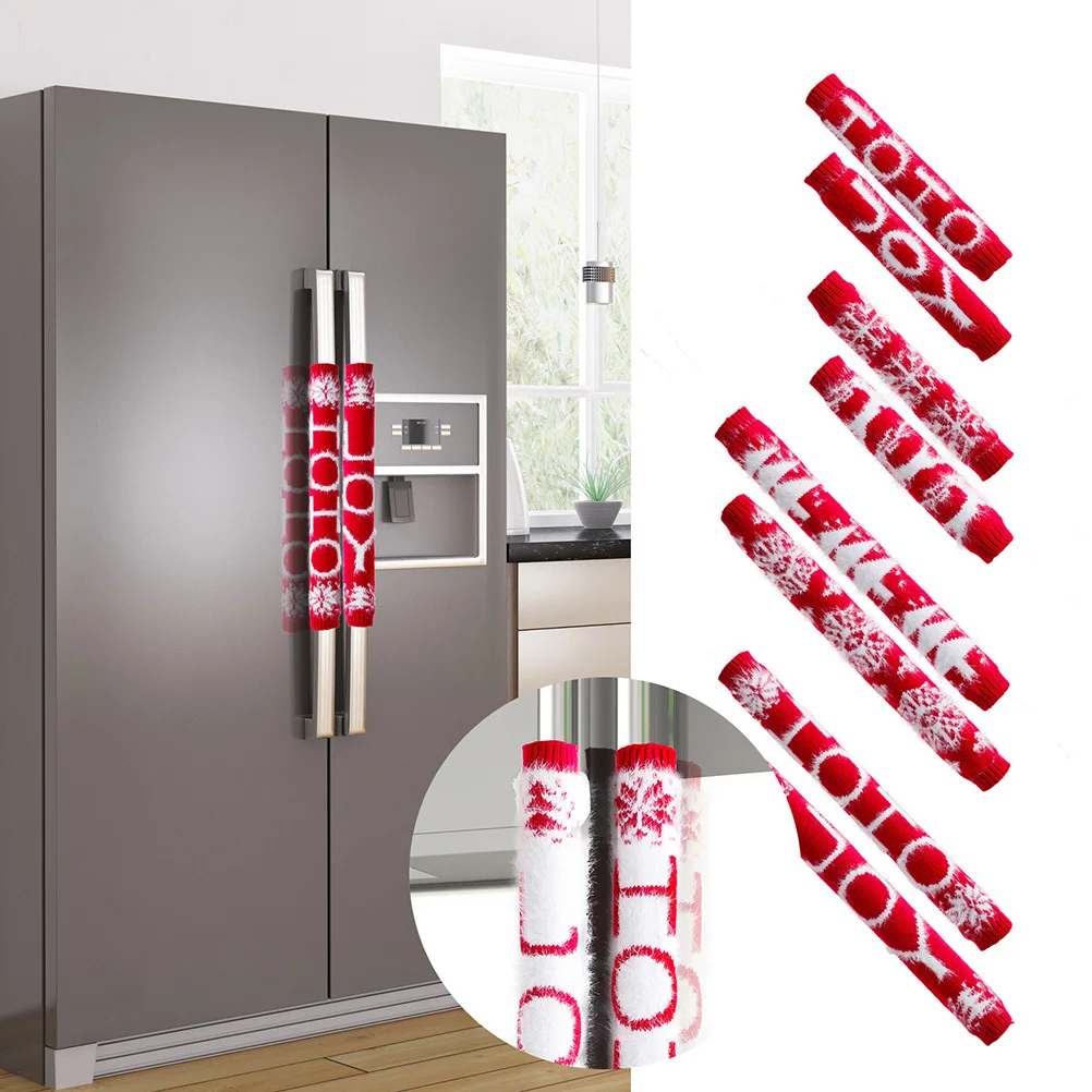 

8Pcs Xmas Fridge Handle Covers Red Knitted Protective Fridge Handle Protectors Kitchen Appliances Decoration Stain Resistant