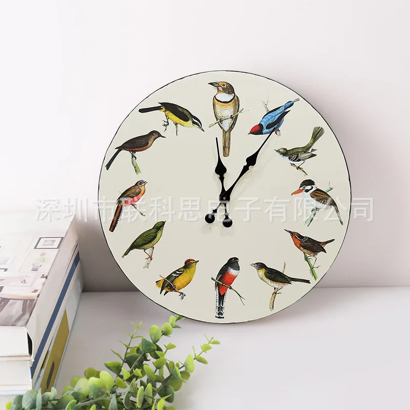 Cross Border New American Country Style Wall Clock Bird Wooden Wall Clock Living Room Silent