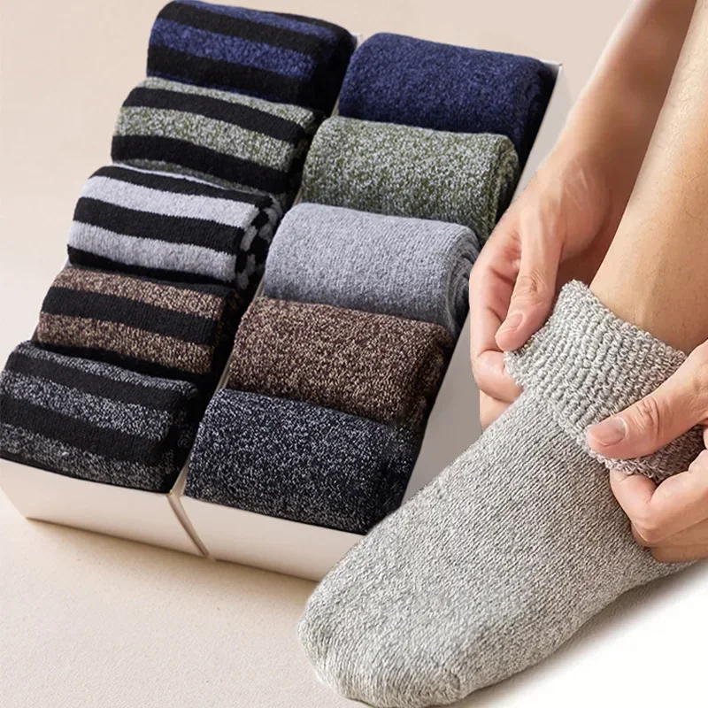 5Pairs Super Thick Winter Woolen Merino Socks for Men Towel Thermal Warm Sport Socks Cotton Male\'s Cold Snow Boot Terry Sock