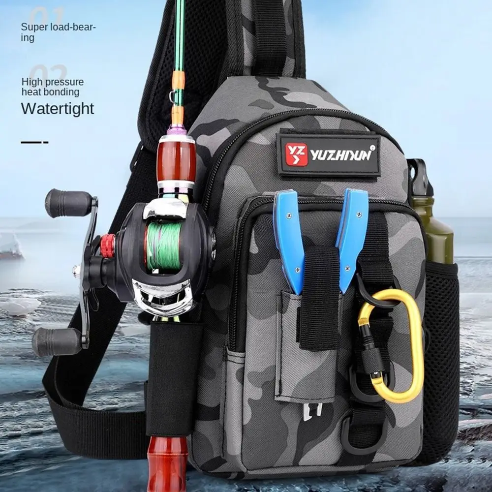 

Рыболовный рюкзак на одно плечо, нейлоновая большая вместительная сумка для хранения рыболовных снастей, водонепроницаемая двухслойная уличная сумка на плечо