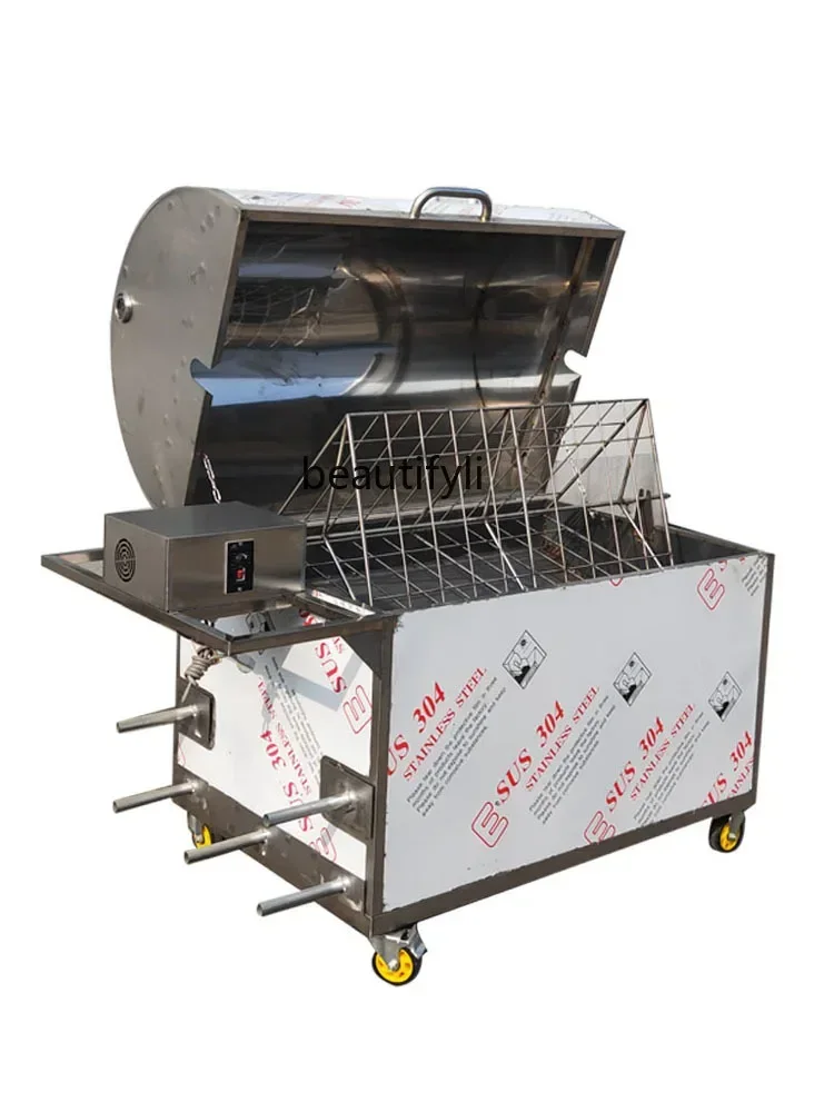 Mobile Roast Sheep Furnace Automatic Roasted Mutton Leg Commercial Smoke-Free Barbecue Grill for Roasted Whole Sheep