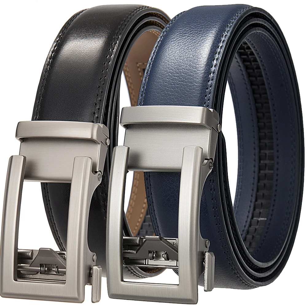 3.5cm Luxury Designer Men's Leather Belt with Automatic Ratchet Buckle Width plus Size Male Blue Black Brown Formal Accessory