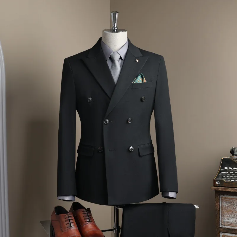 

KIDWHXR мужской костюм, модный двубортный тонкий мужской костюм из трех предметов с длинными рукавами, простой однотонный офисный мужской костюм с карманами