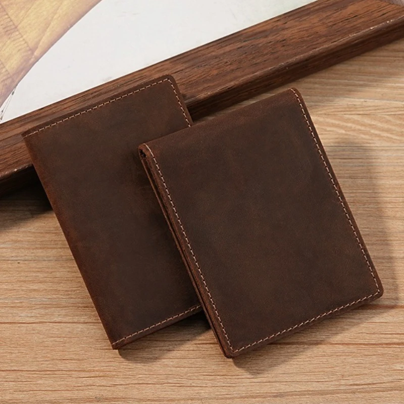 Кожаный мужской кошелек Crazy Horse 2025, тонкий кошелек для документов, мужской кошелек для водительских прав, чехол для удостоверений личности, сумка для банковских карт