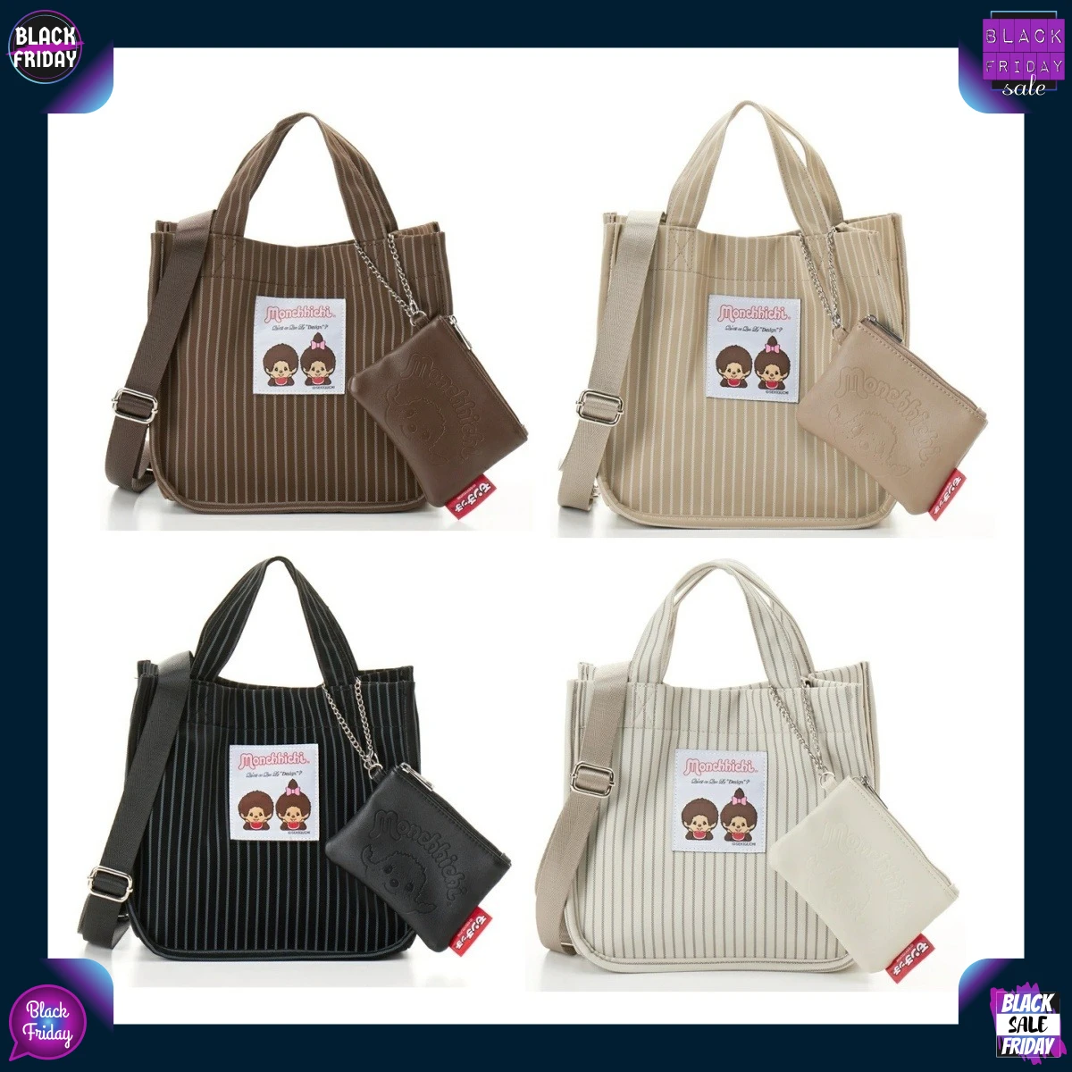 Anime 2-Piece Set Munchki Tote Bag Large Capacity Striped Single Shoulder Crossbody Bag Casual Versatile Handbags 24x22x12cm
