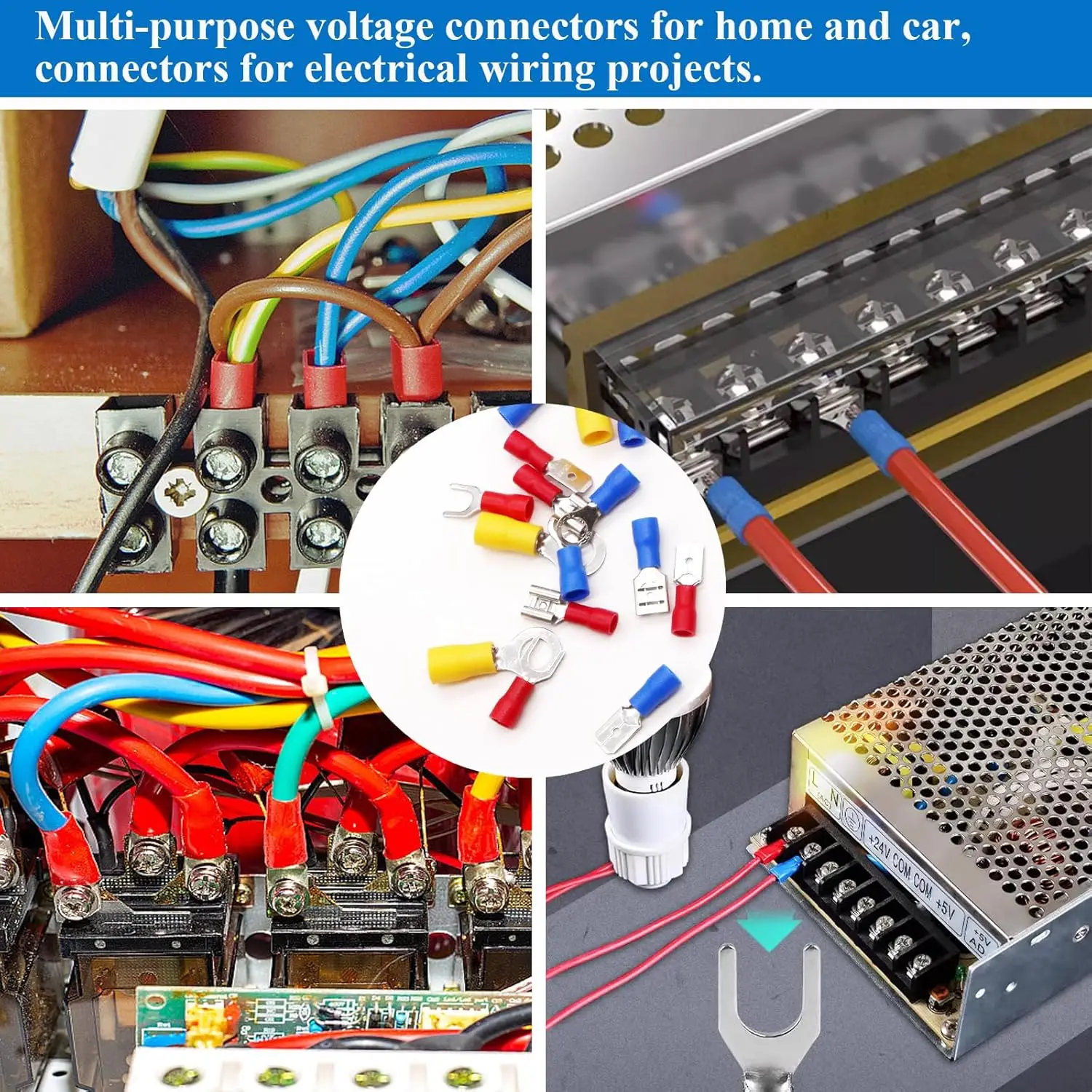 300 قطعة من الموصلات الكهربائية ذات الأسلاك المعزولة - المؤخرة، الدائري، المجرف، قطع الاتصال السريع - مجموعة متنوعة من موصلات أطراف التجعيد #5