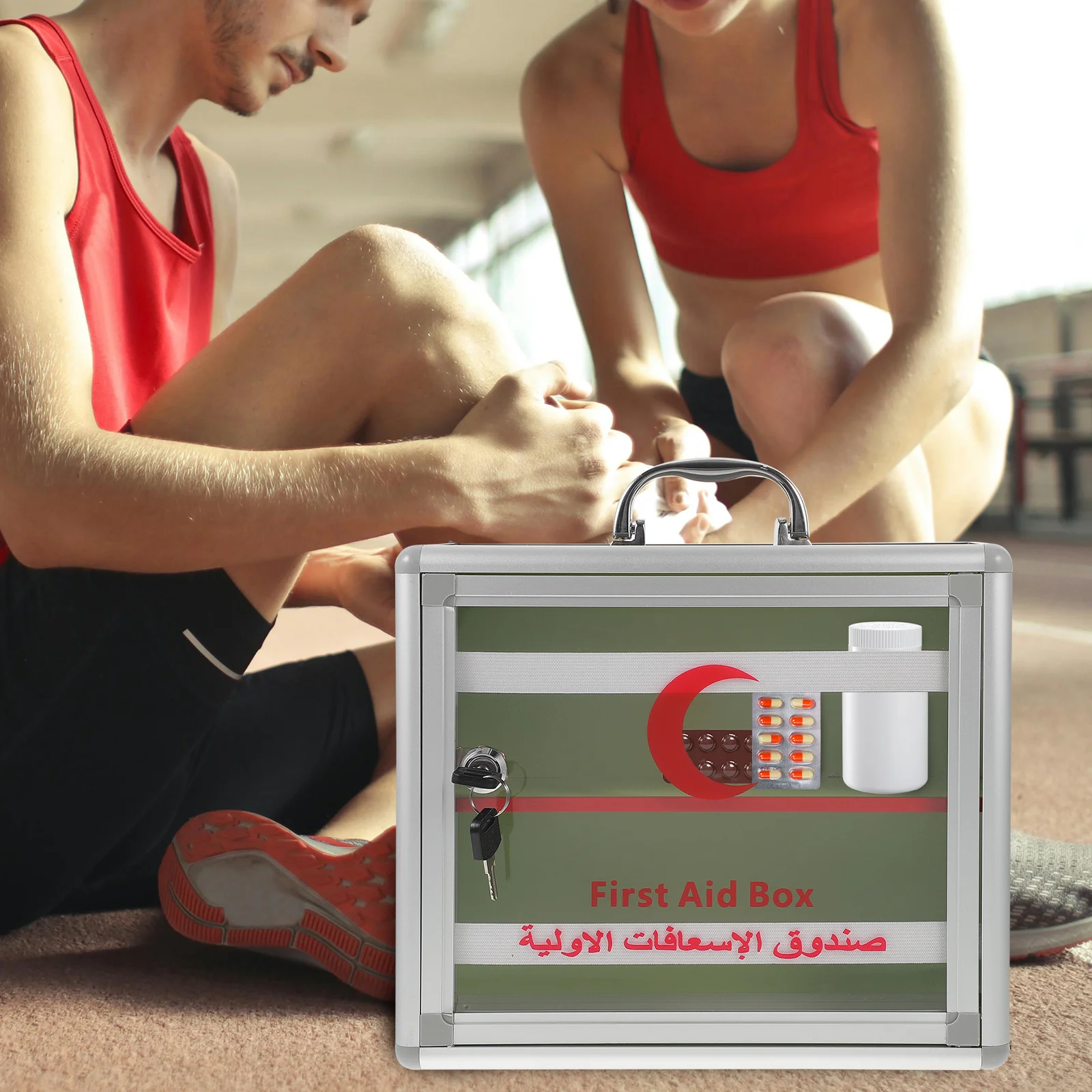 صندوق دواء للإسعافات الأولية مصنوع من سبائك الألومنيوم بسعة كبيرة وحاوية تخزين قابلة للقفل للمنزل والمكتب وحقيبة الطوارئ لرياض الأطفال