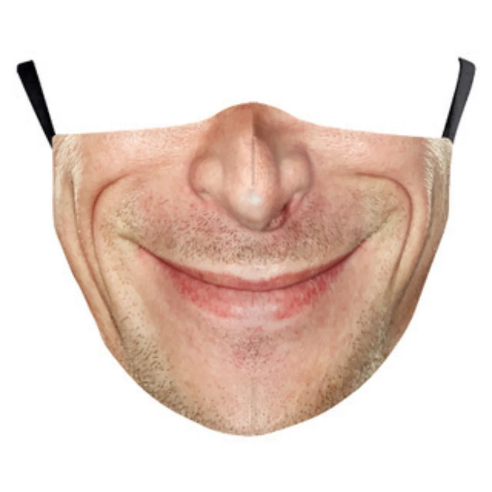 Breathable Fabric Funny Face Print Mask Reusable Skin Friendly Human Face Expression Mask Non Disposable Warm Face Cover