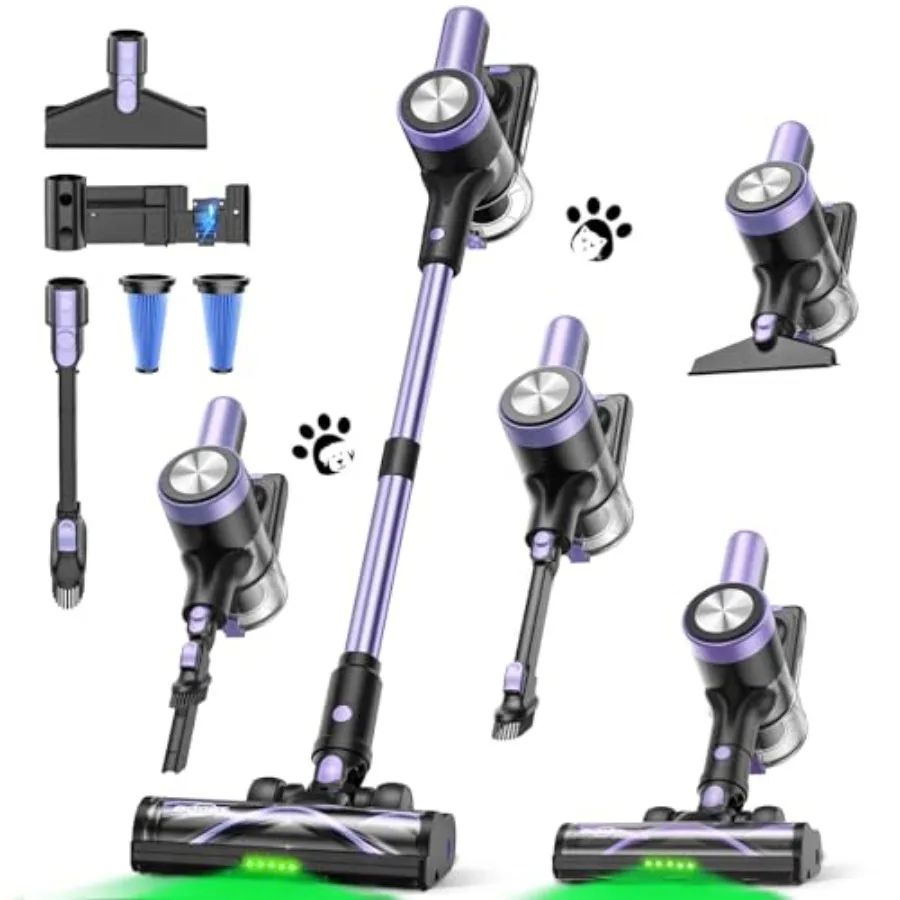 Cordless Vacuum Cleaner 46KPa/500W Stick Vacuum with 55 Mins Runtime Self-Standing Vacuum Cleaner for Home LED Display Anti-Tan