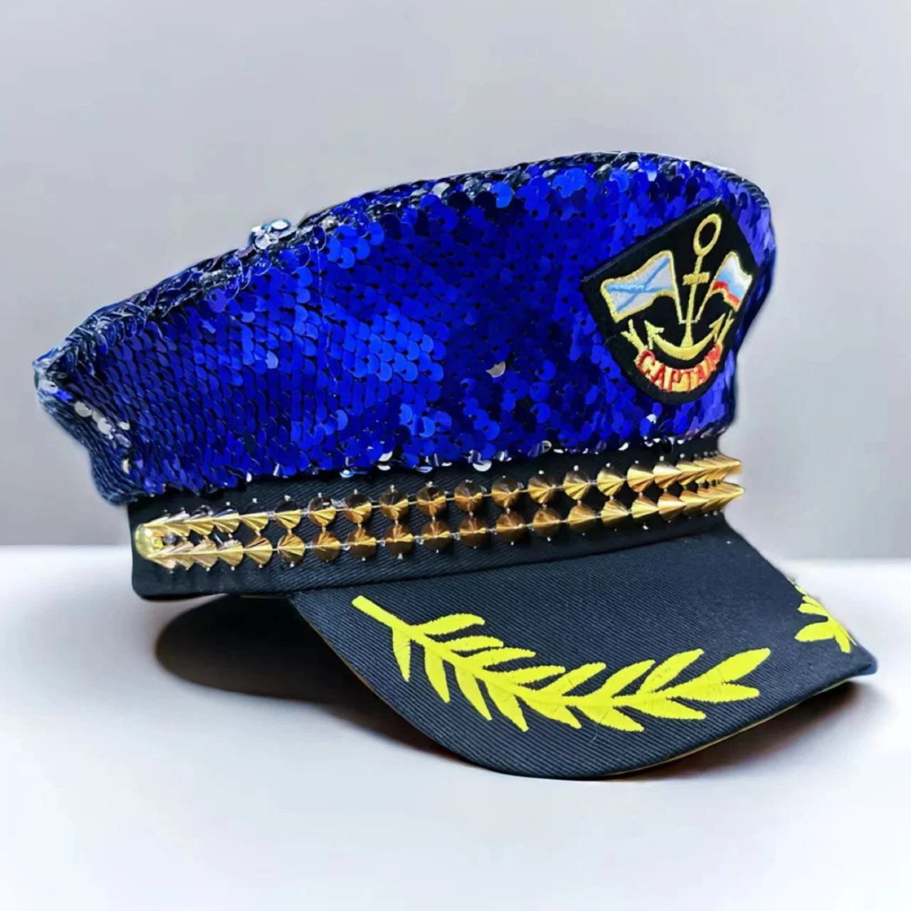 Sequin Navy Cap Luxury Masquerade Festival Captain Hat Women Men Handmade Music Festival Unisex Adult Military Cap Cosplay