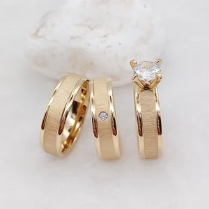Ensembles de fiançailles de mariage en gros de 3 pièces pour couples, bijoux mats plaqués or 24 carats, bague de mariage pour amoureux 10 meilleures bagues en or mat en ventes - No 9