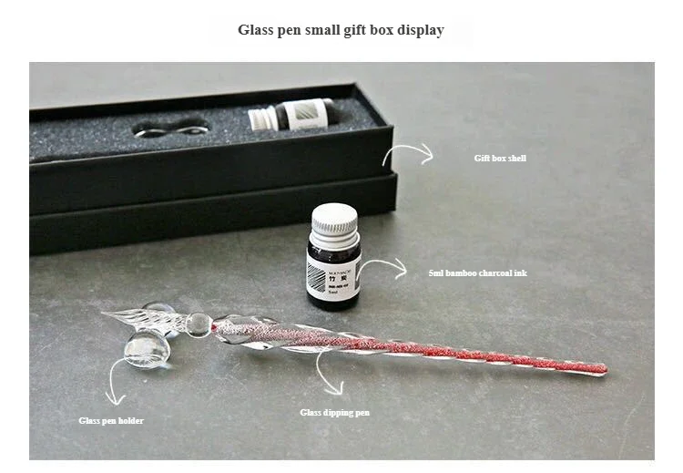 Eingebettetes Blumen-Glasstift-Set, Farbiger Tintenstift, Geschenkbox für Straßenverkäufer, Signaturstift, Glasstift-Geschenk – Detail 9