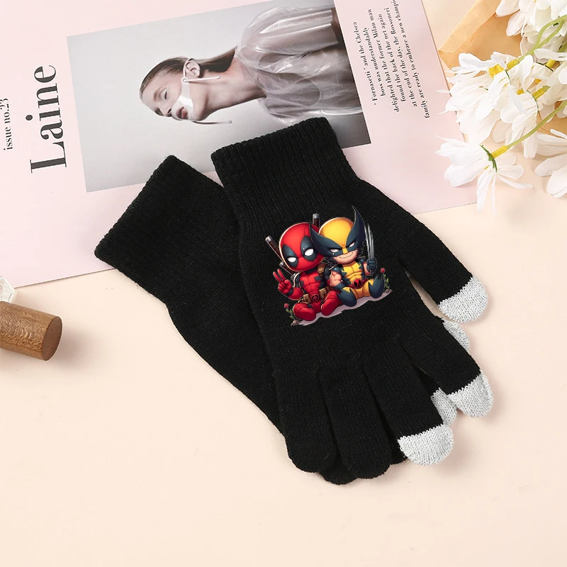 Deadpool Wolverine Finger Gloves Boys Girl Cute Movie Cartoon Printed Outdoor Casual Warm Winter Cycling Knited Glove Kids Gifts