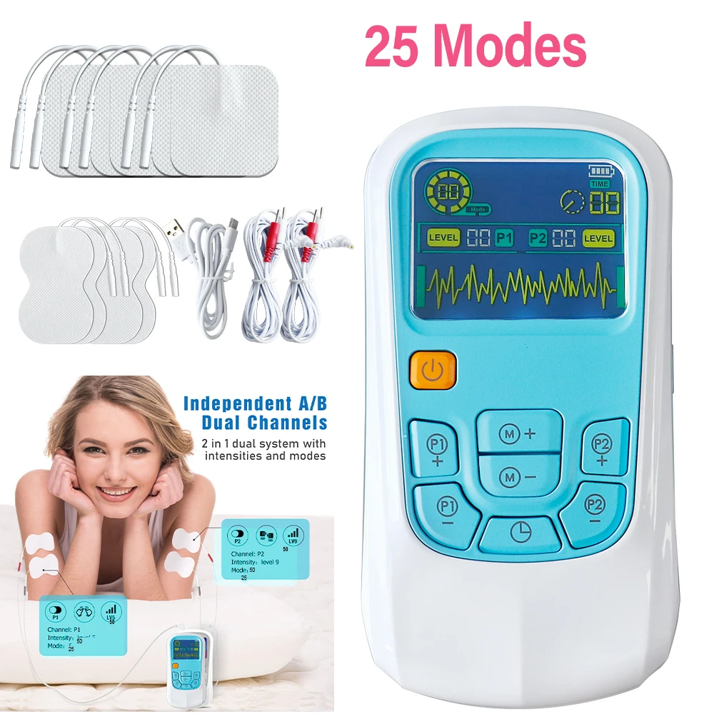 Rechargeable 25 Modes Tens Muscle Stimulator EMS Full Body Massaging Patches Back Waist Knee Digital Tool Muscle Relax Massager