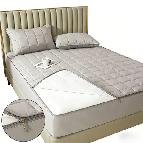6 Sides Full Wrap Zipper Waterproof Quilted Microfiber Anti-mite Antibacterial Queen Mattress Protector Breathable Bed Cover