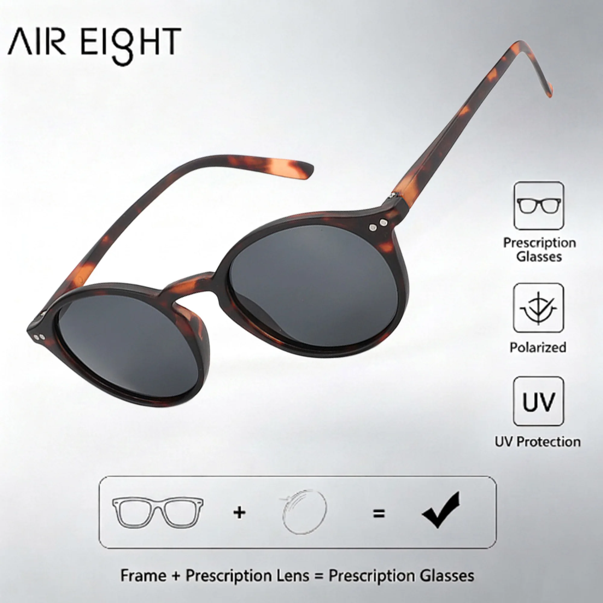 AIR EIGHT Round Plastic For Women And Men Progressive Prescription Sunglasses Polarized UV400 Rivet Detail Eyeglasses