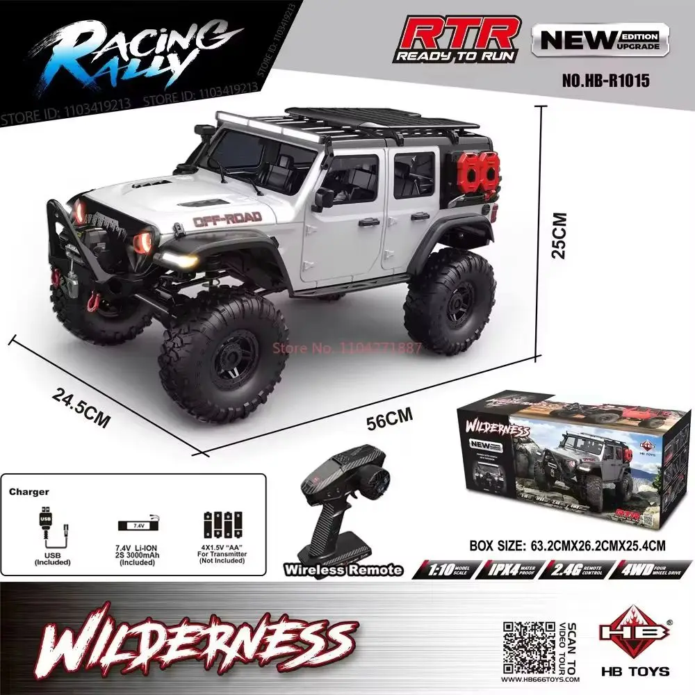 2025 Nuovo aggiornamento HB-R1011 Jeep Rubicon Recon Rc Car 1:10 Modello in scala completa Auto da arrampicata Veicolo fuoristrada ad alta velocità